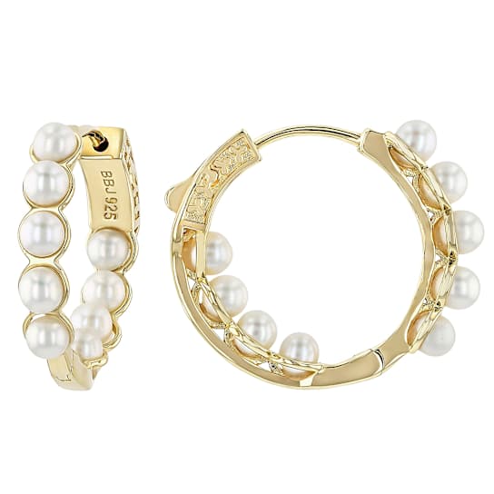Freshwater Pearl Inside-Out Hoop Earrings In 18K Gold Over Sterling Silver