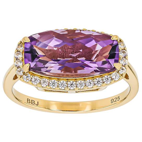 East-West Amethyst And White Zircon Ring In 18K Gold Over Sterling
Silver 3.49ctw