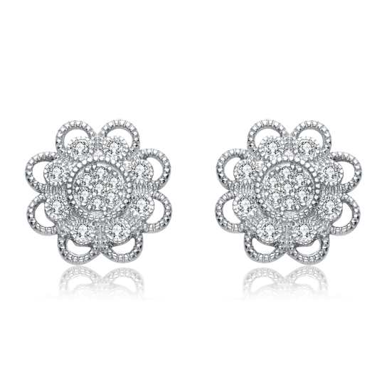Lace CZ Stud Earrings In Sterling Silver