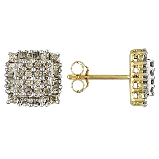 White Diamond 10k Yellow Gold Stud Earrings .50ctw