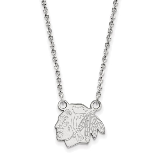 Rhodium Over Sterling Silver NHL LogoArt Chicago Blackhawks Pendant Necklace