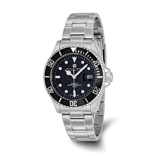Charles Hubert Men's 40mm Stainless Steel Black Dial With Date Watch