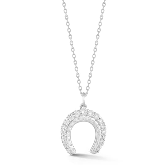 Rachel Zoe CZ Horseshoe Pendant Necklace in Rhodium Over Sterling Silver