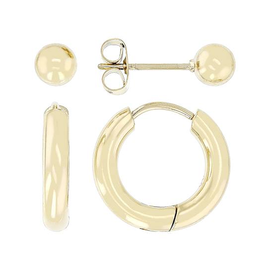 Huggie And Ball Stud Earring Stacking Set In Gold-Tone