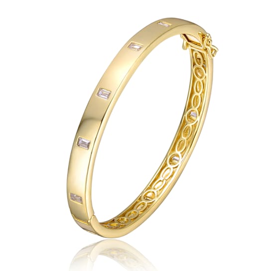 CZ Bezel Set Bangle Bracelet In 14K Gold Over Brass