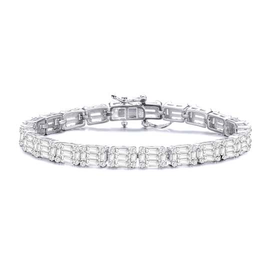 CZ Cluster Tennis Bracelet In Sterling Silver