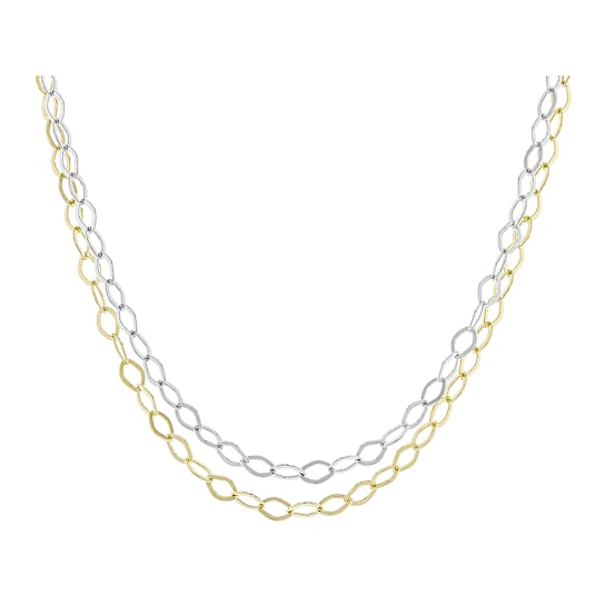 Set Of Two 18 Inch Marquise Link Chain Necklaces In Sterling Silver And
18K Gold Over Sterling Silver