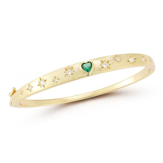 Rachel Zoe Heart and Starburst CZ Bangle Bracelet in 14K Gold Over
Sterling Silver