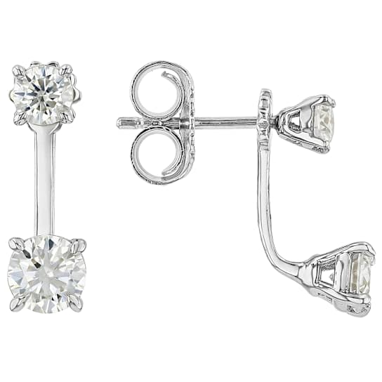Moissanite Studs With Earring Jackets In Platinum-Enhanced Sterling Silver