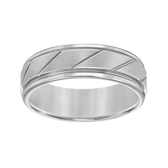 7mm Diagonal-Cut Comfort Fit Band in Gray Tungsten Carbide with Satin Finish