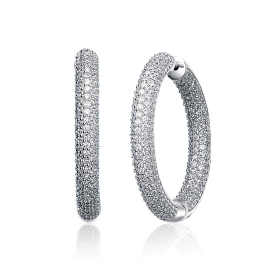 CZ Inside-Out Hoop Earrings In Sterling Silver
