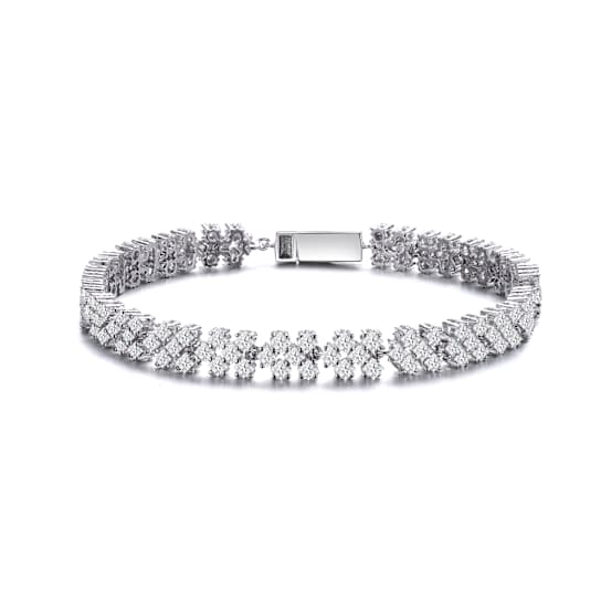 CZ Three-Row Milgrain Tennis Bracelet In Sterling Silver