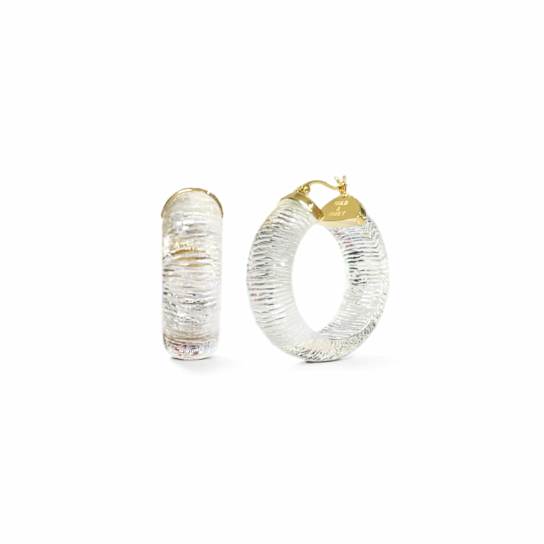 14K Yellow Gold Over Sterling Silver Clear Wide Acrylic Hoops With
Diamond Cut