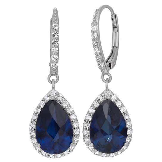 Lab Created Blue Sapphire Sterling Silver Dangle Earrings 9.12ctw