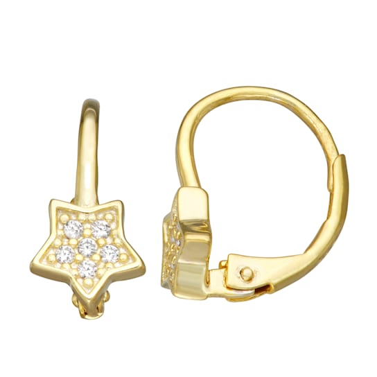 White Cubic Zirconia 14k Yellow Gold Over Sterling Silver Children's
Star Earrings 0.14ctw
