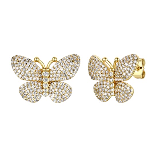 CZ Butterfly Stud Earrings In 14K Gold Over Sterling Silver