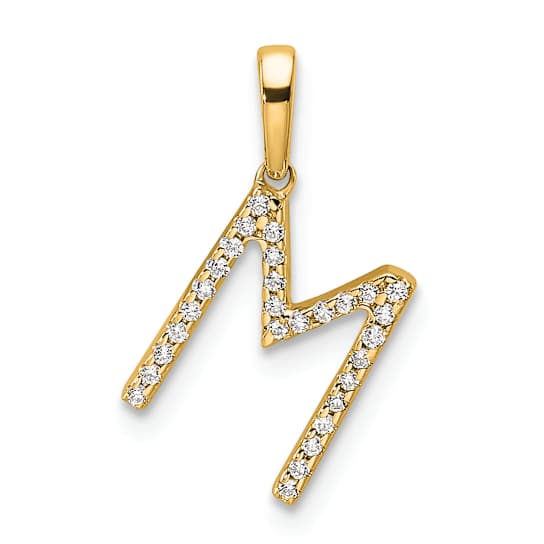 14k Yellow Gold Diamond Letter M Initial Pendant