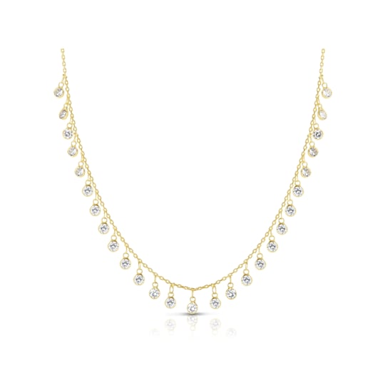 Dangling CZ Charm Necklace In 14K Gold Over Sterling Silver