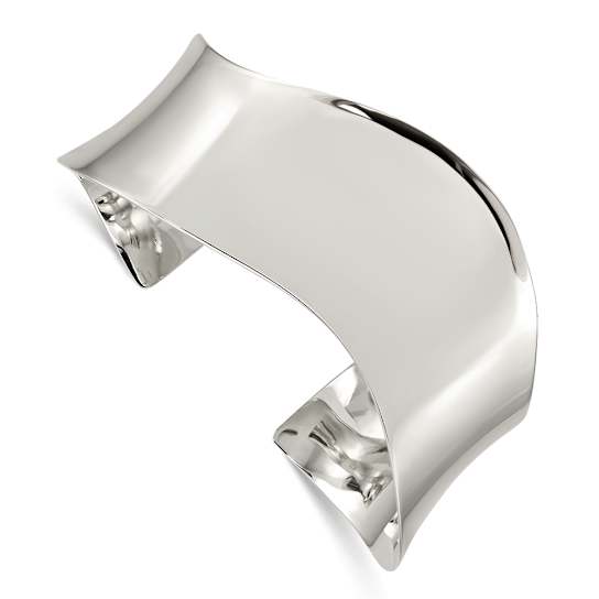 Polished Wave Cuff Bracelet In Sterling Silver