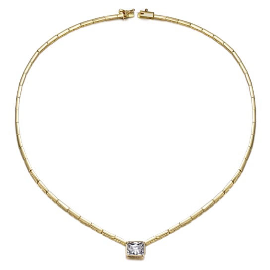 East-West CZ Pave Station Necklace In 14K Gold Over Brass