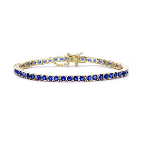 Sapphire Color CZ Tennis Bracelet In 14K Gold Over Brass 5.5ctw