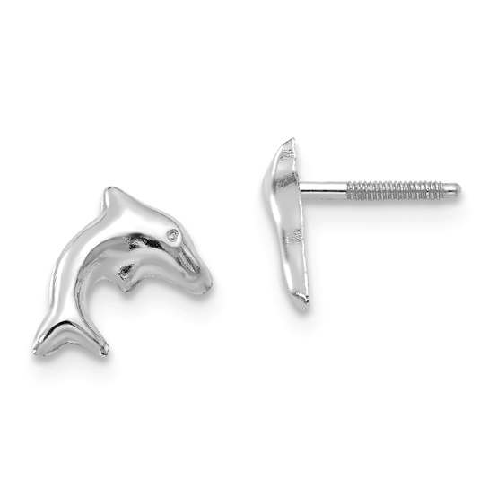 Rhodium Over 14k White Gold Children's Small Dolphin Stud Earrings