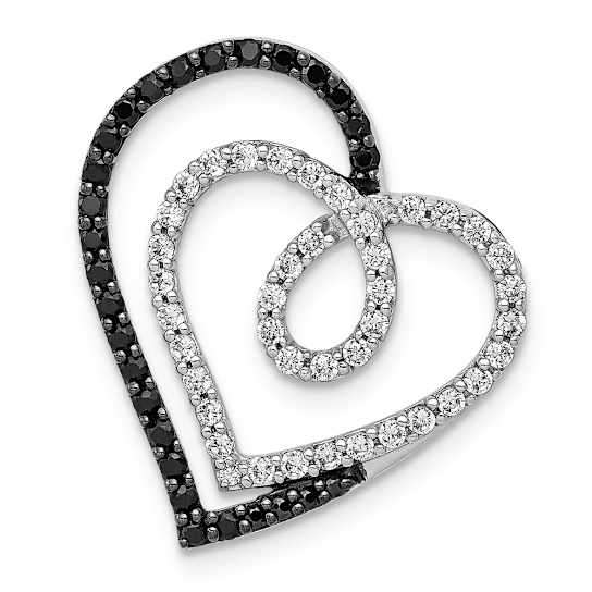 Rhodium Over 14k White Gold Black and White Diamond Entwined Heart Chain
Slide Pendant