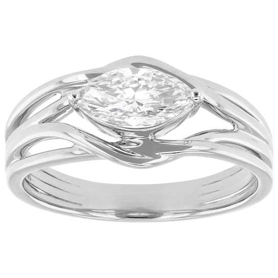 Lab-Grown Marquise Diamond Crossover Solitaire Ring In 10K White Gold