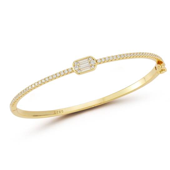Rachel Zoe CZ Illusion Bangle Bracelet in 14K Gold Over Sterling Silver