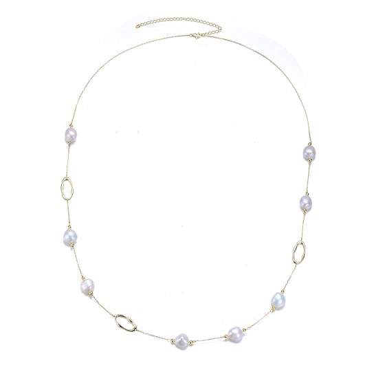Pear Shape Freshwater Pearl Station Necklace In 14K Gold Over Sterling Silver