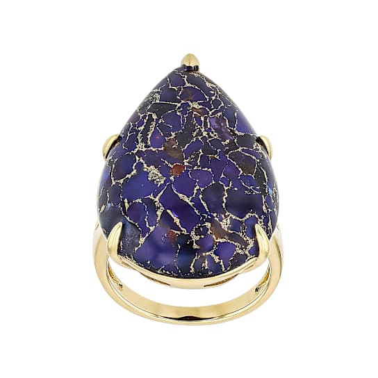 Purple Turquoise Pear Shape Statement Ring In 18K Gold Over Sterling
Silver 30x20mm