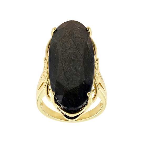 Golden Sheen Sapphire Solitaire Ring In 18K Gold Over Sterling Silver 27.21ct