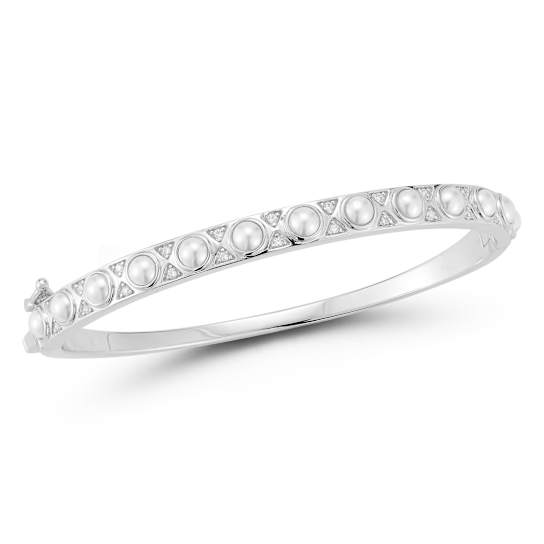 Rachel Zoe Freshwater Pearl and CZ Bangle Bracelet in Rhodium Over
Sterling Silver