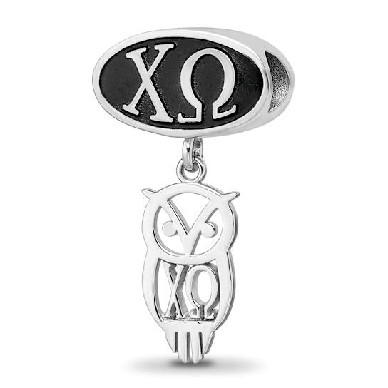 Sterling Silver LogoArt Chi Omega Oval with Owl Dangle Bead