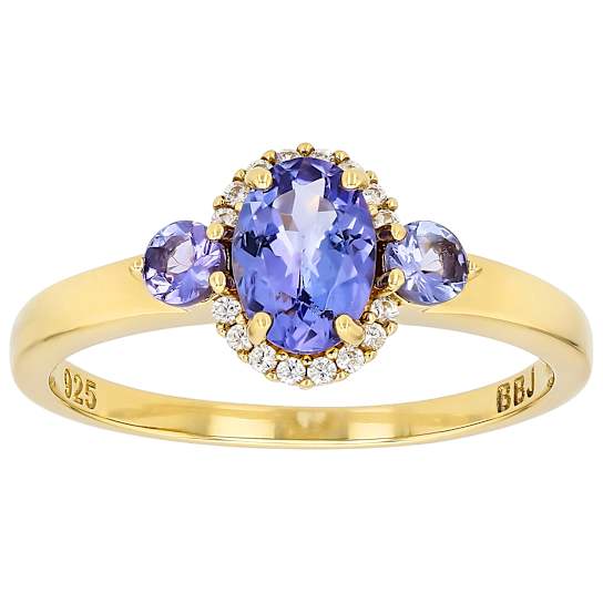 Tanzanite With White Zircon 3-Stone Ring In 18K Gold Over Sterling
Silver 0.86ctw