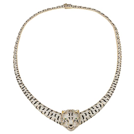 CZ Leopard Graduated Necklace In 14K Gold Over Brass