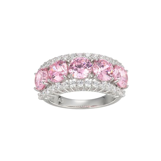 Pink And White Cubic Zirconia Platinum Over Sterling Silver Ring 8.04ctw