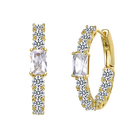 Baguette CZ Inside-Out Hoop Earrings In 14K Gold Over Brass