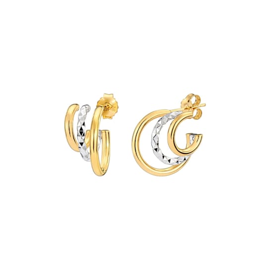 14K Yellow Gold Over Sterling Silver Two-Tone Triple Hoops
