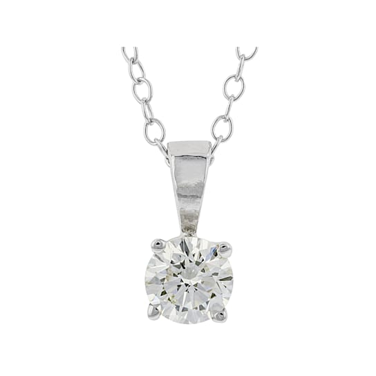 White Lab-Grown Diamond 14K White Gold Solitaire Pendant With Cable
Chain 0.50ct