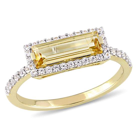 Citrine And White Sapphire East-West Halo Ring In 18K Gold Over Sterling Silver