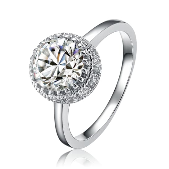 CZ Halo Engagement-Style Ring In Sterling Silver