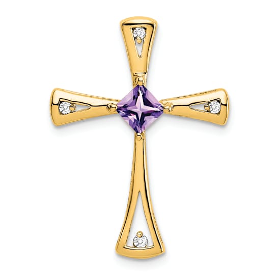 14k Yellow Gold Amethyst and Diamond Cross chain slide