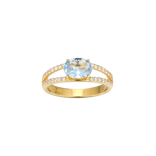 Blue Lab Create Spinel And White Cubic Zirconia 18K Gold Over Silver
Ring 2.47ctw