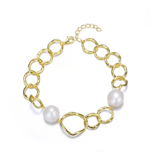 Pear Shape Freshwater Pearl Station Bracelet In 14K Gold Over Sterling Silver