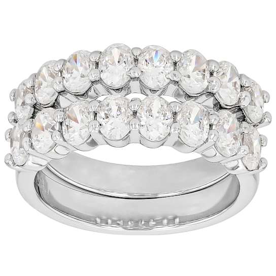 Oval CZ Set Of Two Stackable Band Rings In Rhodium Over Brass 5.30ctw