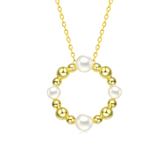 Circular Freshwater Pearl Pendant Necklace In 14K Gold Over Sterling Silver