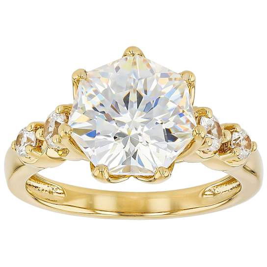 Diamond Simulant Heptagon Ring In 18K Gold Over Sterling Silver 5.44ctw