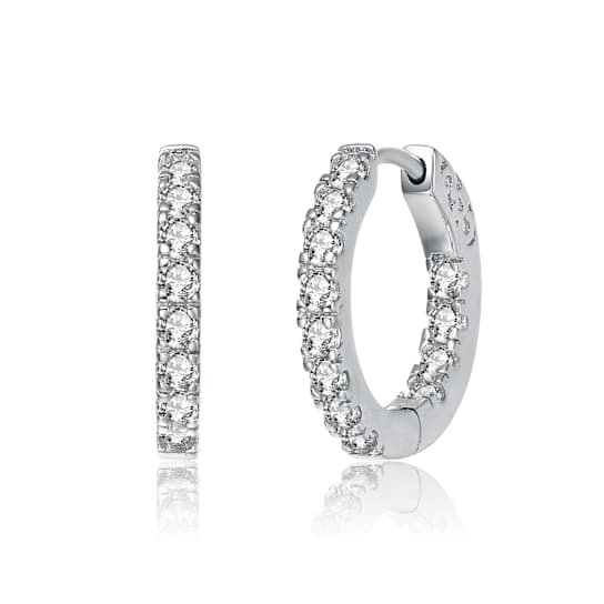 Pave CZ Inside-Out Hoop Earrings In White Rhodium Over Brass