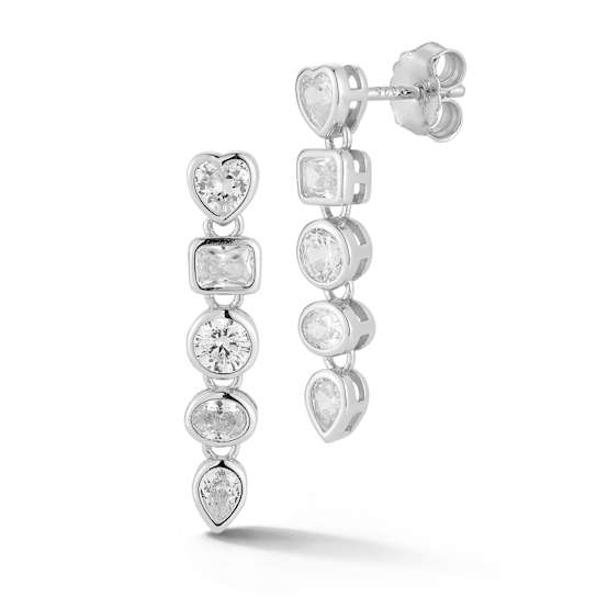 Rachel Zoe Mixed Shape CZ Dangle Earrings in Rhodium Over Sterling Silver